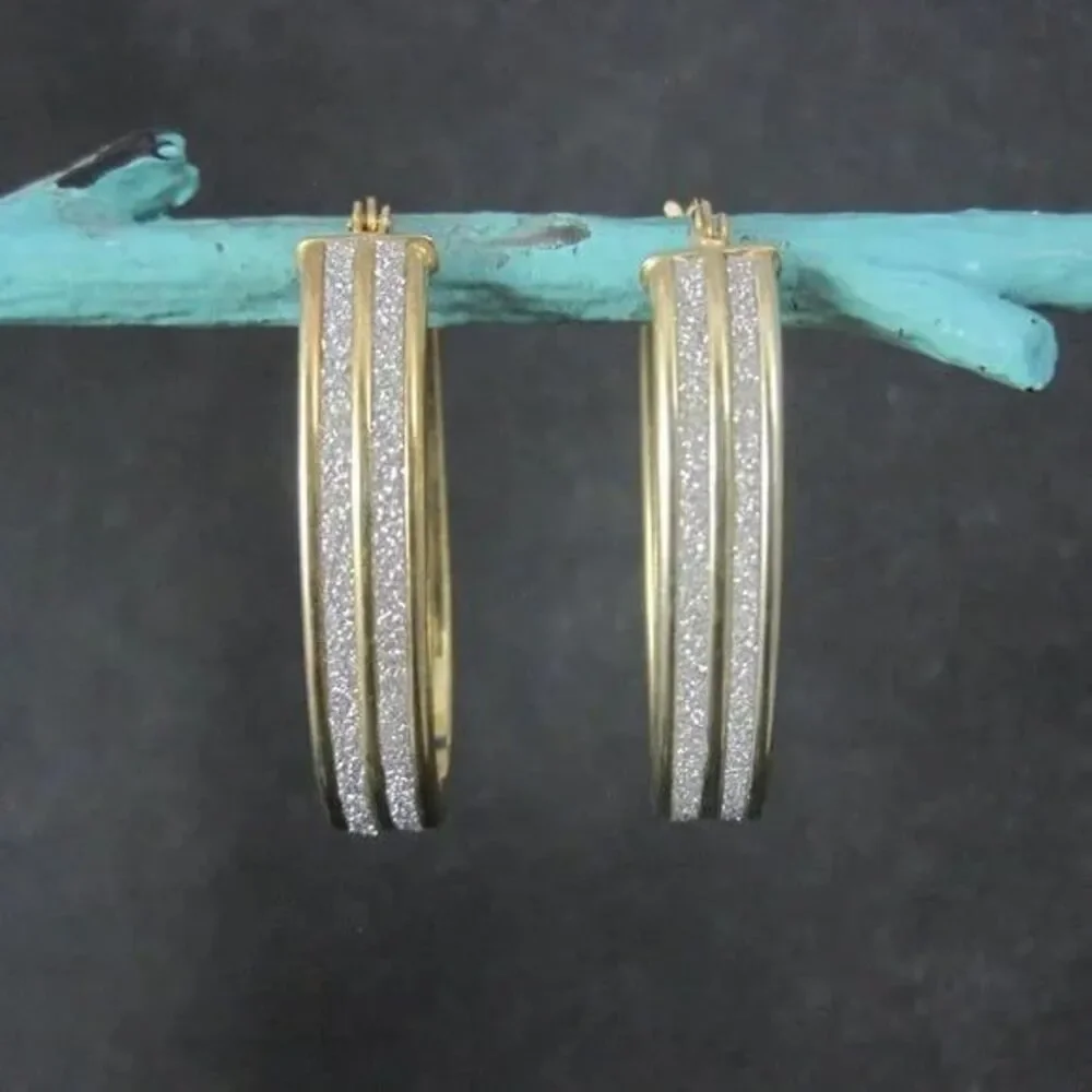 Simone I Smith Sparkly Oval Hoop Earrings Vermeil Sterling NWOT